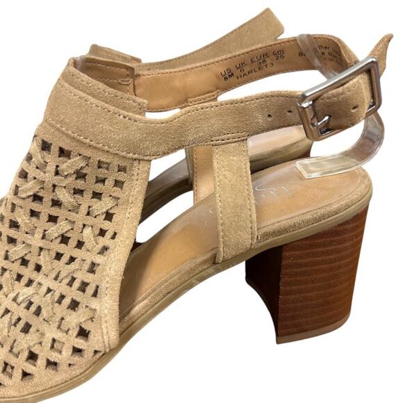 Franco Sarto Harlet 3 Leather Tan Beige Woven Chunky High Heels Sandals Shoes 8 - Picture 9 of 16